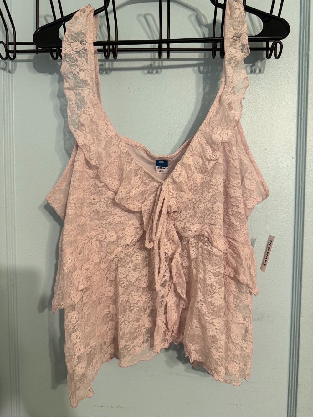 Pink Lace Ruffle Tank Top